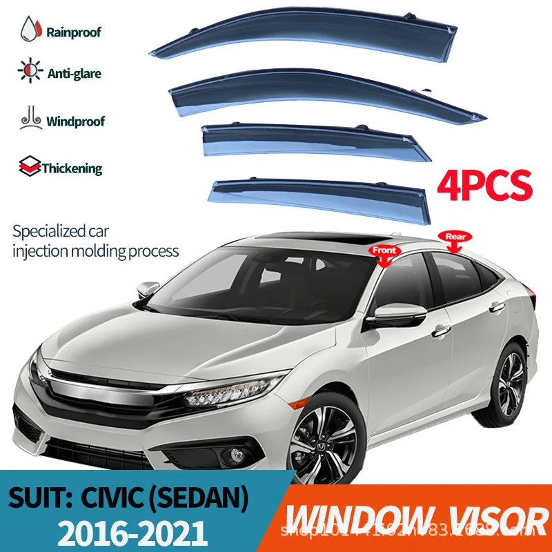 For 2016-2021 Civic Rain Barrier Rain Eyebrows Civic FC1-5 Window Visor Wind & Rain Deflectors No-Drill Design