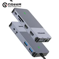 QGeeM USB Hub 3.0 Docking Station Triple Display Dual HDMI VGA USB Adapter Splitter for Xiaomi Laptops USB C Hub PC Accessories
