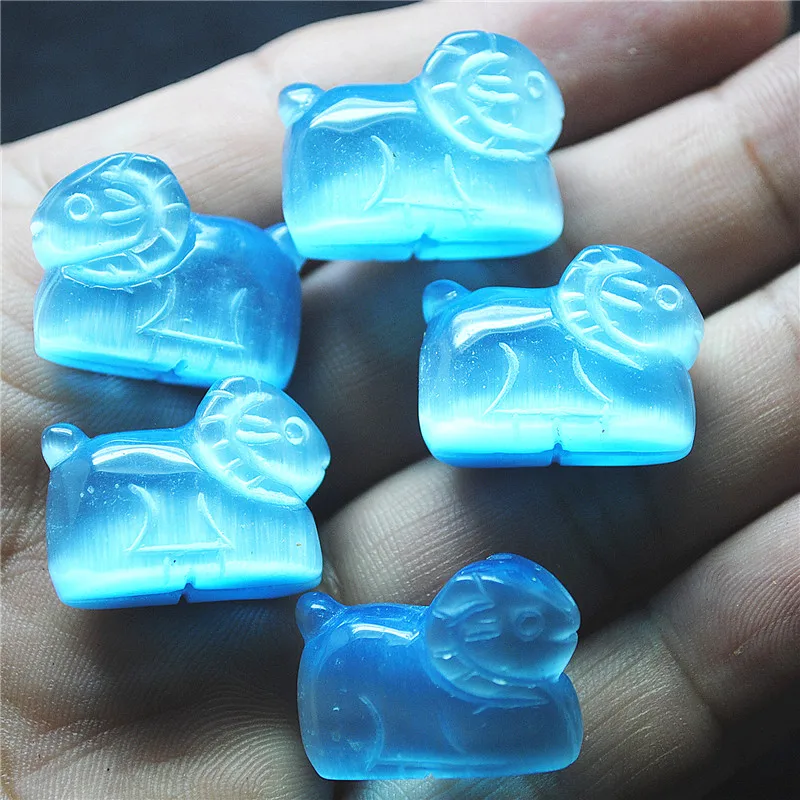 4PCS Hot Blue Glass Beads Sheep Animals No Hole Cat Eye For Beads Collections DIY Jewelry Accessories Top Sellings 22X16MM