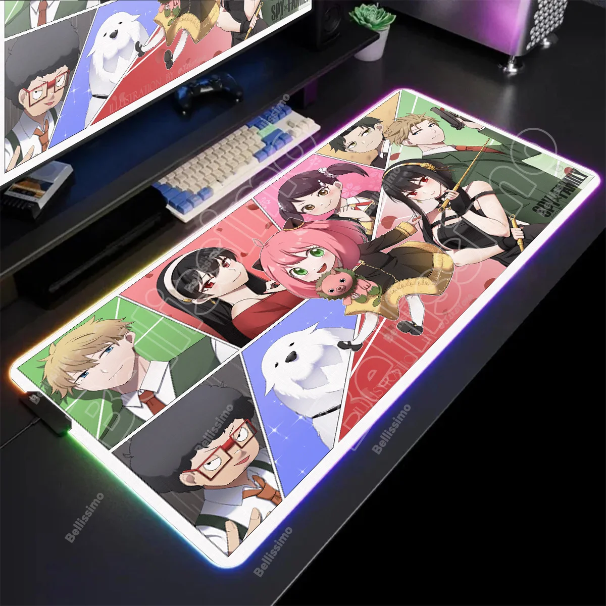 أنيمي جاسوس X الأسرة RGB الكمبيوتر ألعاب ملحق لوحة المفاتيح ماوس الوسادة المطاطية كمبيوتر ألعاب ماوس LED متوهجة المطاط ماوس الحصير