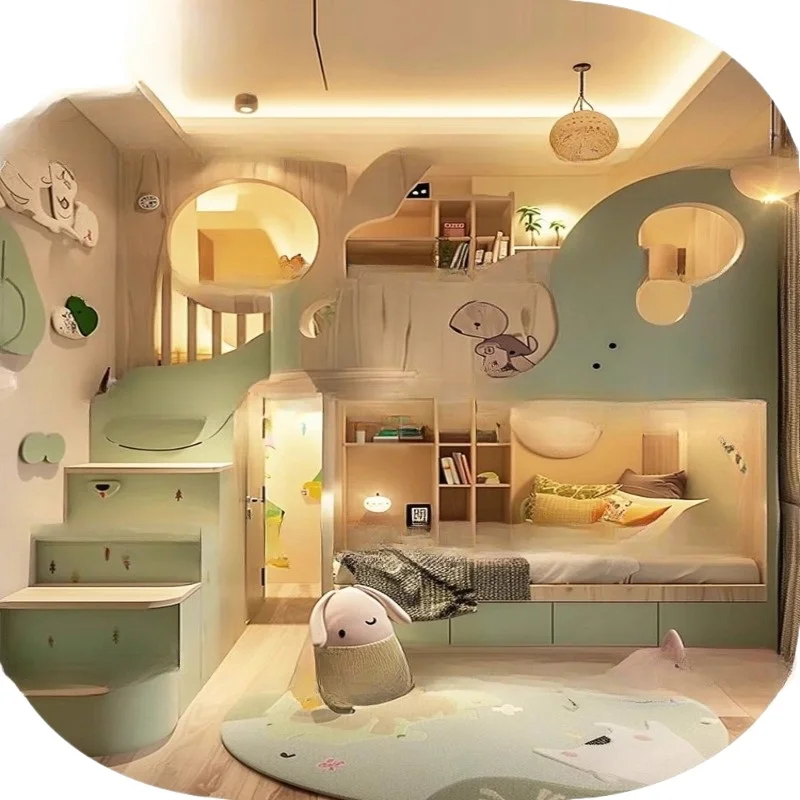 Forest wind upper and lower beds, green tree house beds, round cave be ds