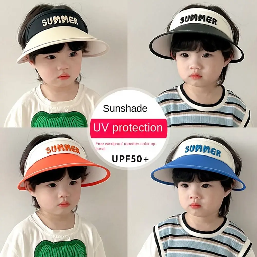 

UV Protection Kids Sun Hats New Wide-brimmed Breathable Empty Top Cap Fashion Windproof Sun Visor Hat Outdoor