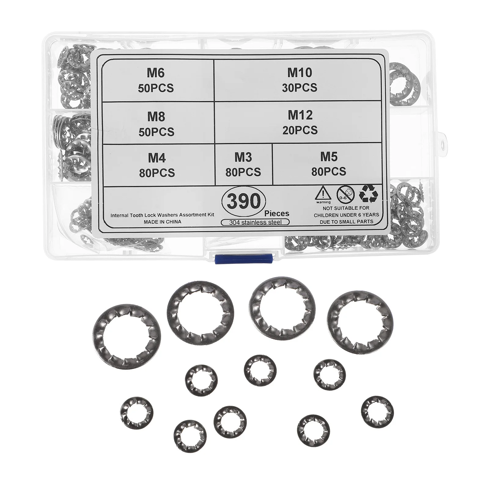 

390 шт. стопорная шайба с зубцами из нержавеющей стали, внутренние внешние стопорные шкафчики со звездами, набор для электромобиля, морской пехоты
