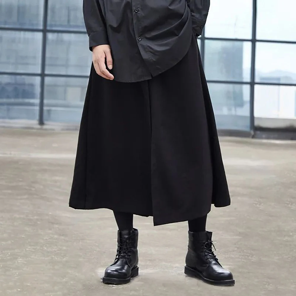 

Mens Casual Double Layer Irregular Culottes Genderless 2024 New Fashion Dark Style Personality Solid Color Wide Leg Pants Unisex