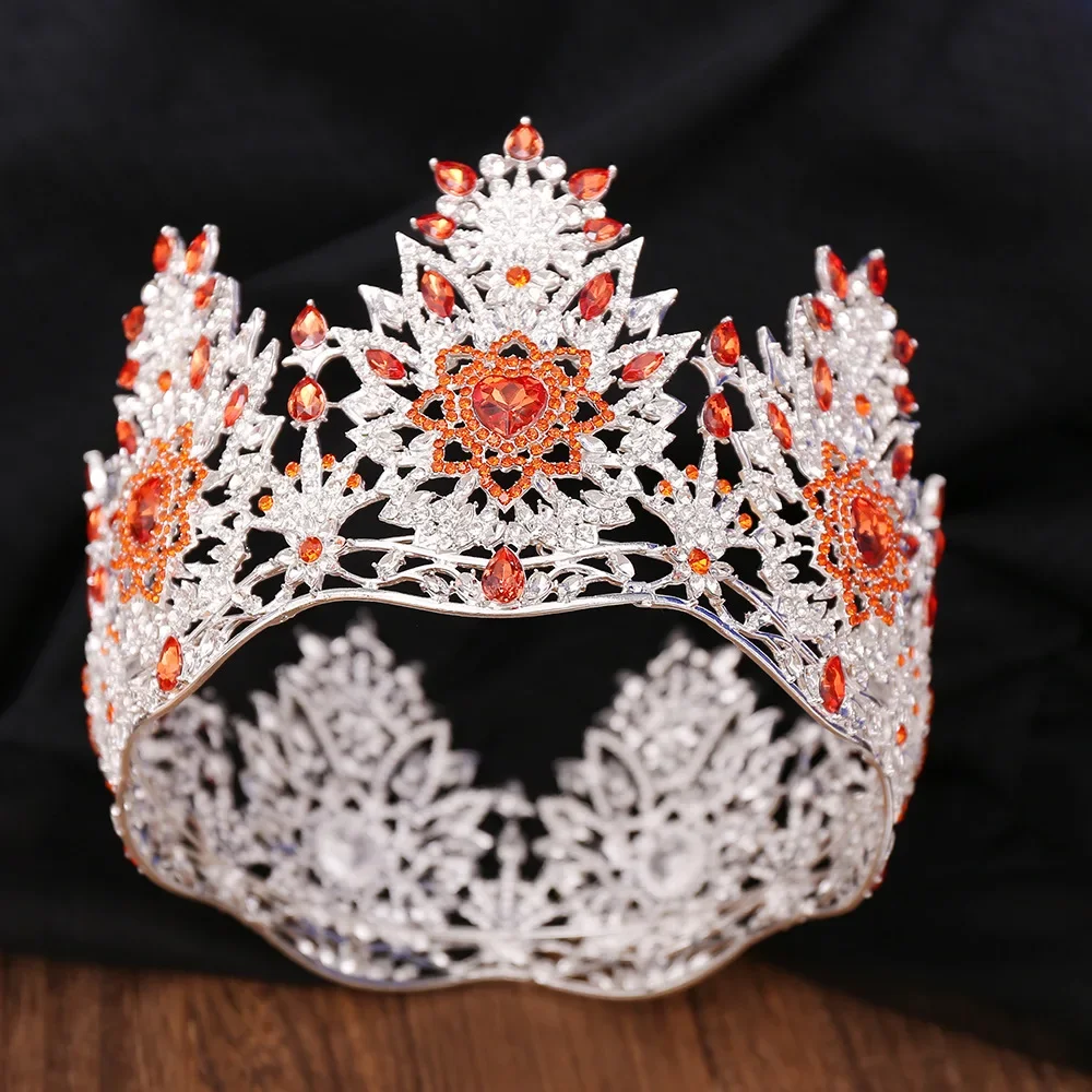 European American Miss World Beauty Pageant Big Crystal Crown Round Baroque Bride Headdress Queen Catwalk Expensive Crowns