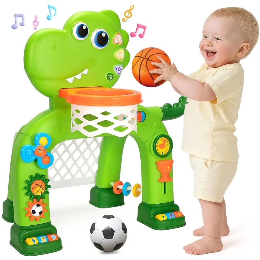 

Баскетбольное кольцо и футбольные ворота, детские игрушки для мальчиков и девочек 1, 2, 3 лет, детская спортивная игрушка со светом, звуком и музыкой, игрушки-динозавры