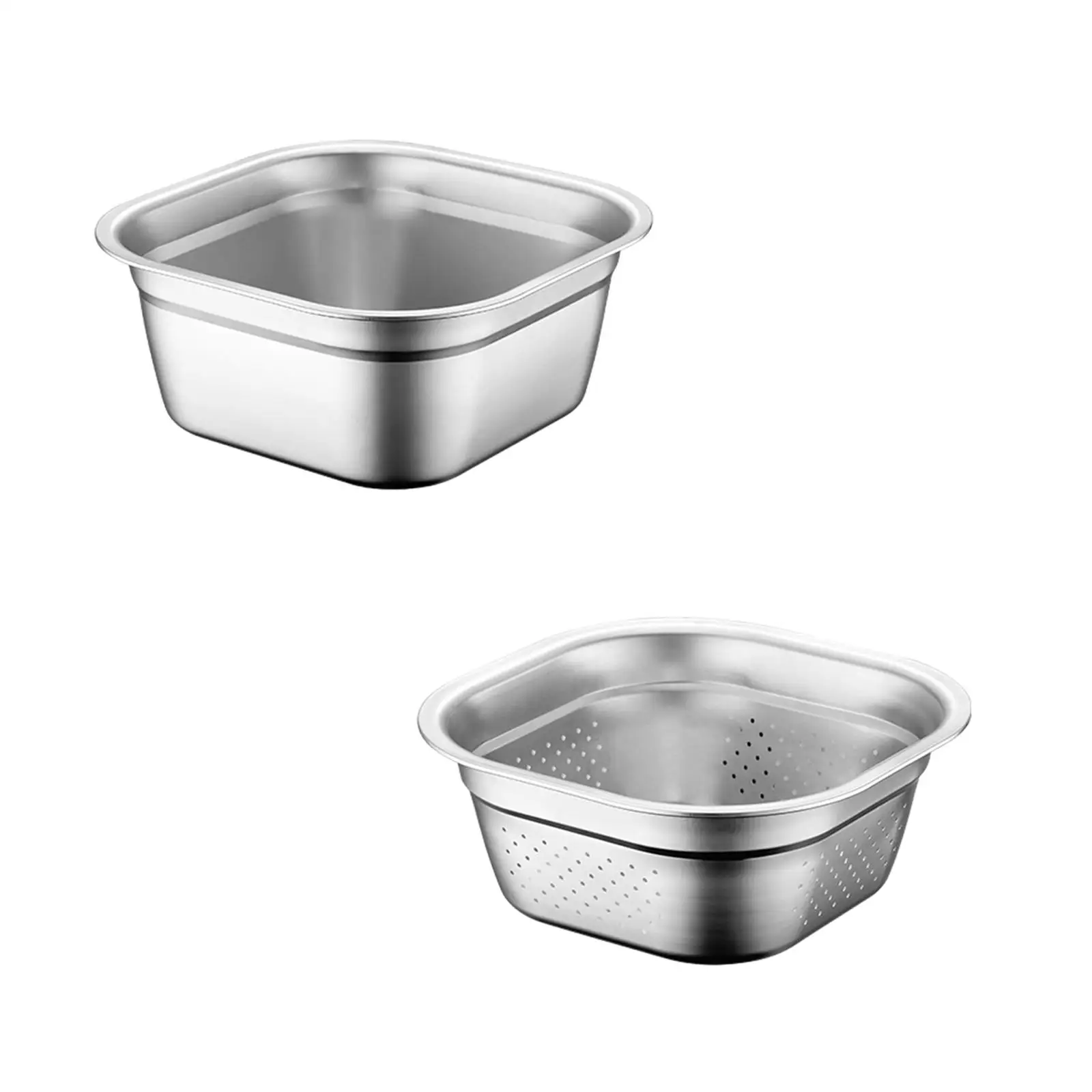 Stainless Steel Square Basin Washing Multipurpose Cutlery Basin Dinner Buffet Server for Spaghetti Vegetables Rice Barley Grains