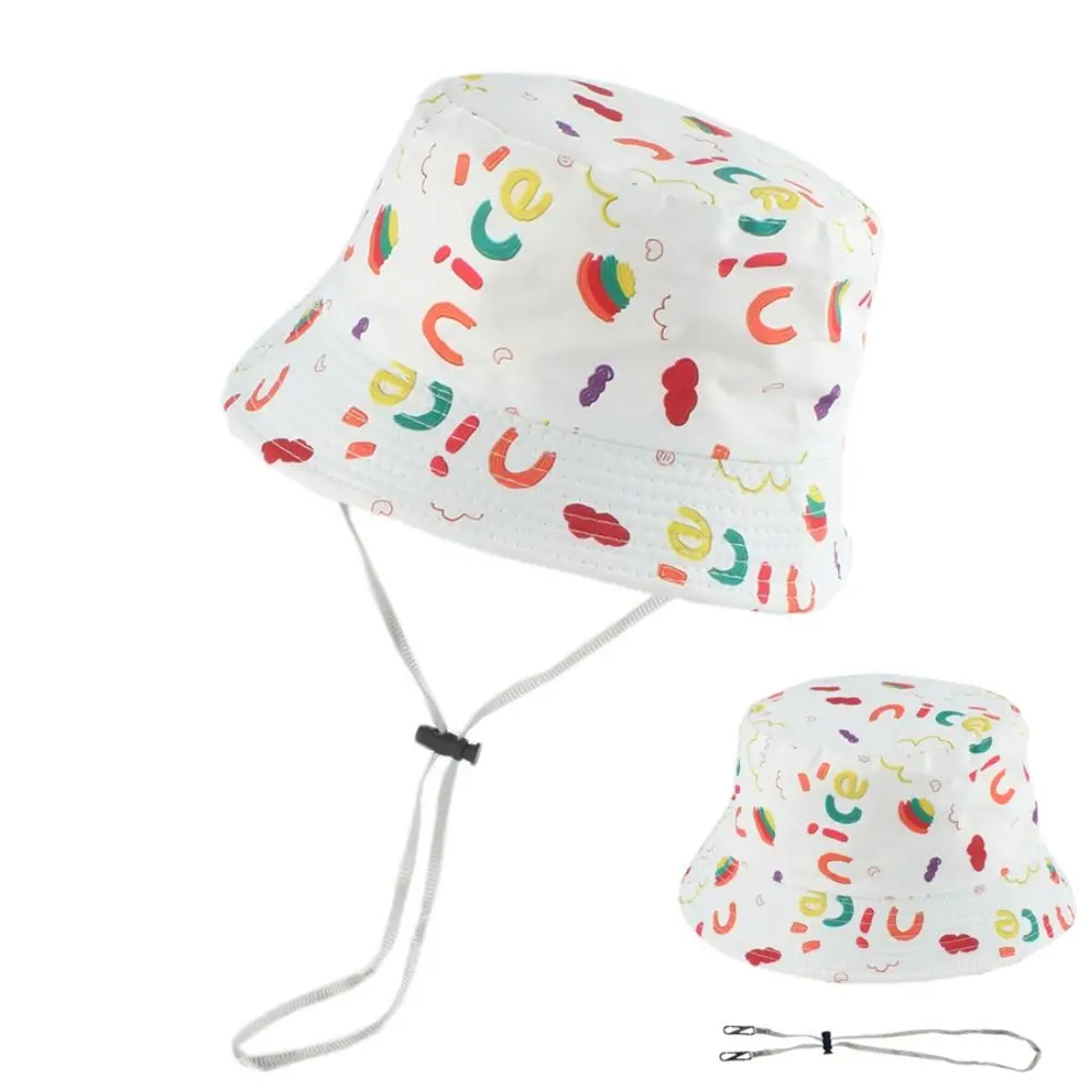 

New Cartoon Children Bucket Hat Letter Print UV Protection Beach Cap Soft Breathable Fisherman Cap Summer