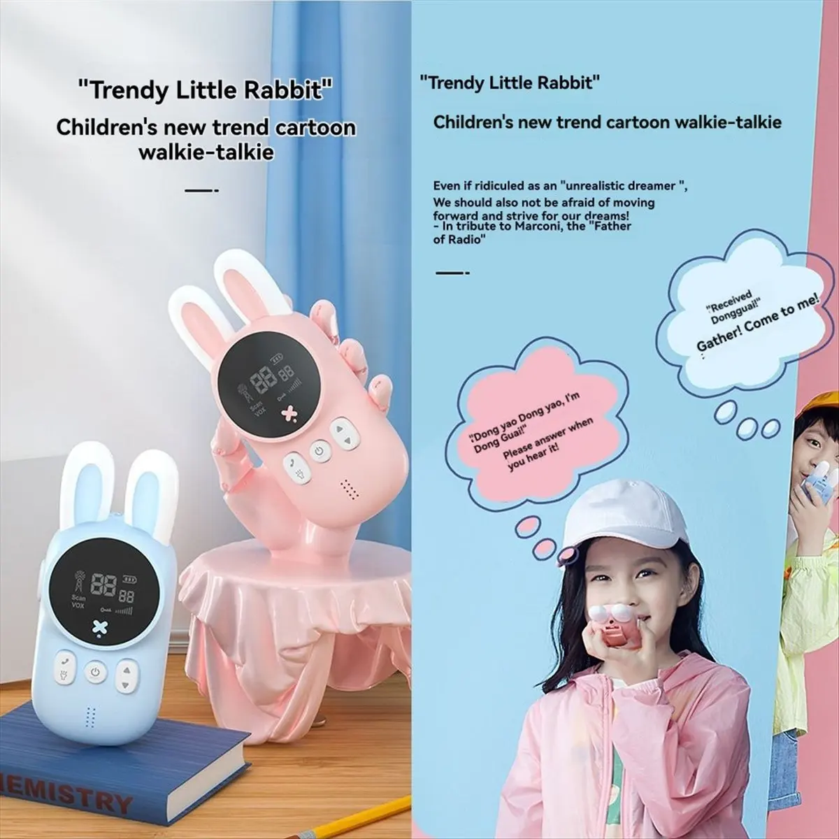 A40I Conjunto de walkie talkie infantil de desenho animado, interfone de rádio UHF, alcance de 3 km, mini chamada telefônica, design, presente para meninos e meninas