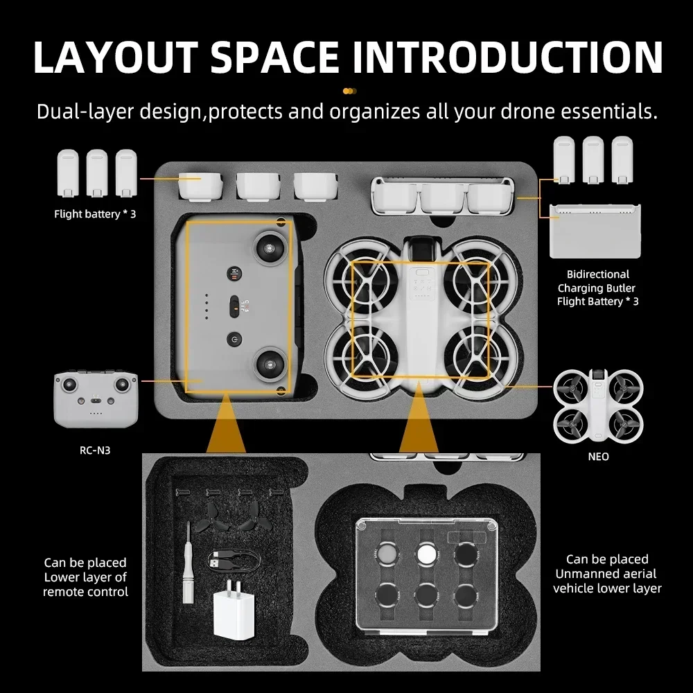 Dji Neoドローン用の防水ケース,ハードシェル,防爆収納バッグ,屋外旅行,大容量ボックス,ケース,ドローンアクセサリー