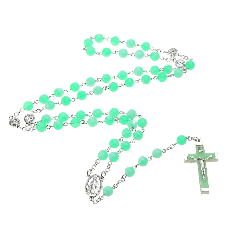 Rosary Beads Luminous Noctilucent Necklace Catholicism Religious Jewelry Party Gift Prayer 8mm Glow In The Dark for Men DropShip