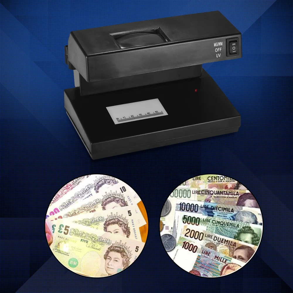 Portable Desktop Counterfeit Bill Detector Cash Currency Banknotes Notes Checker Machine Support Ultraviolet UV and Watermark