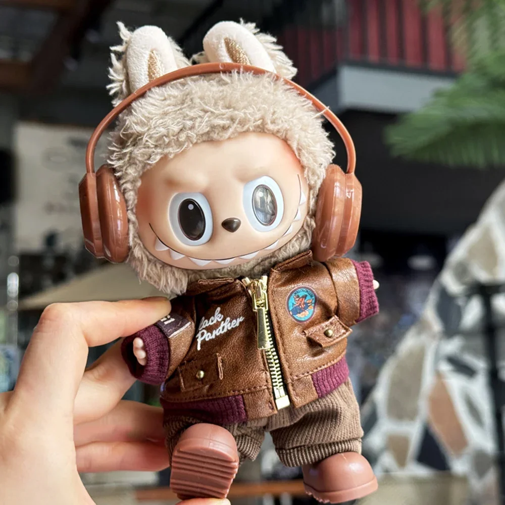 

For Labubu Brown Retro Flying Jacket Fashion Doll Clothes Trendy Outfit Accessories Fashion Clothes Set Kid Gift
