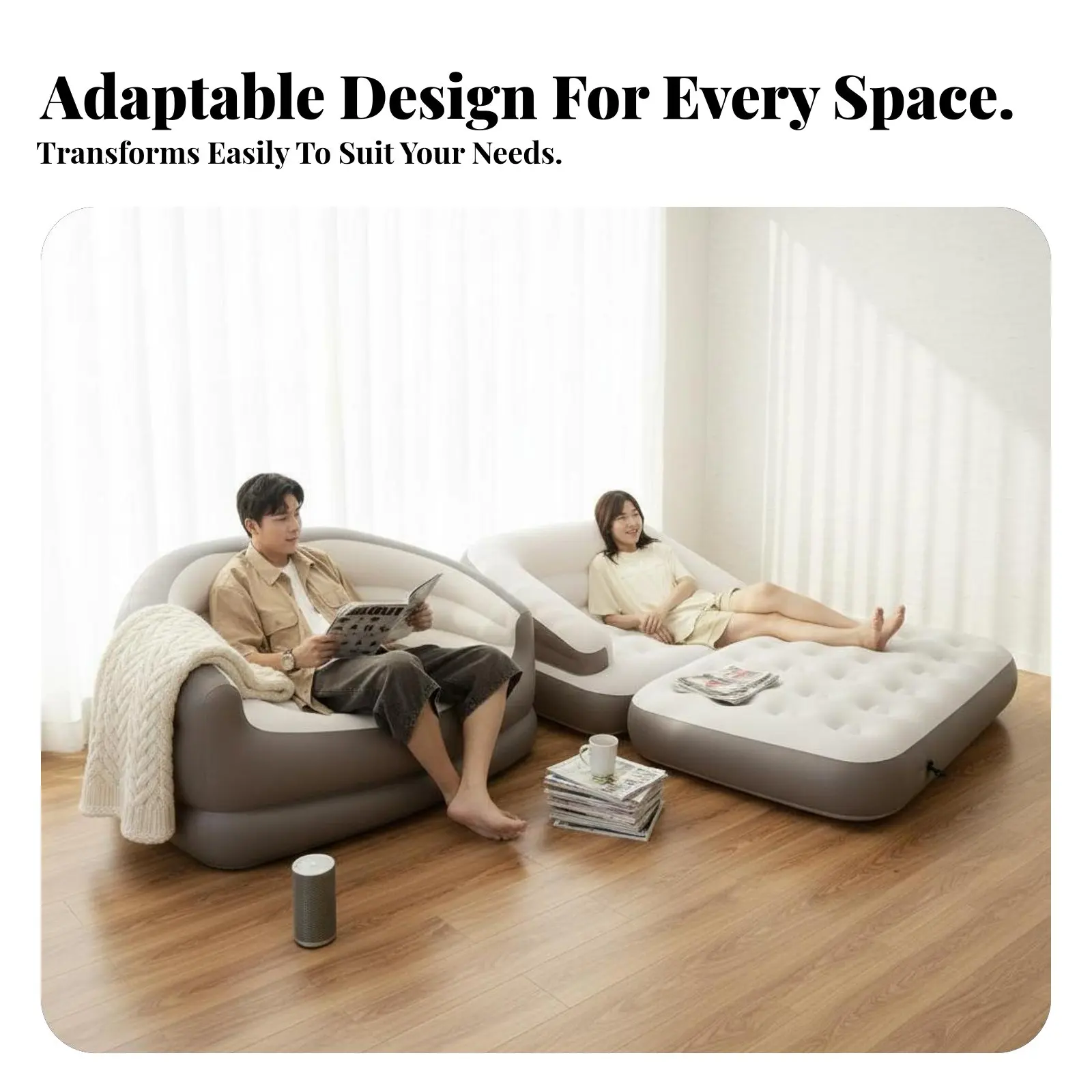 

Inflatable Mattress, Outdoor Portable Air Bed, Folding Camping Sofa, Skin-Friendly Flocked Surface, Multi-Functional