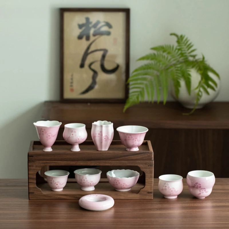 Master Cup Kung Fu Tea Set Teacup Single Cup New Chinese Style Stacked Carved Cherry Blossom Teacup Arita-fired Pu'er Cup