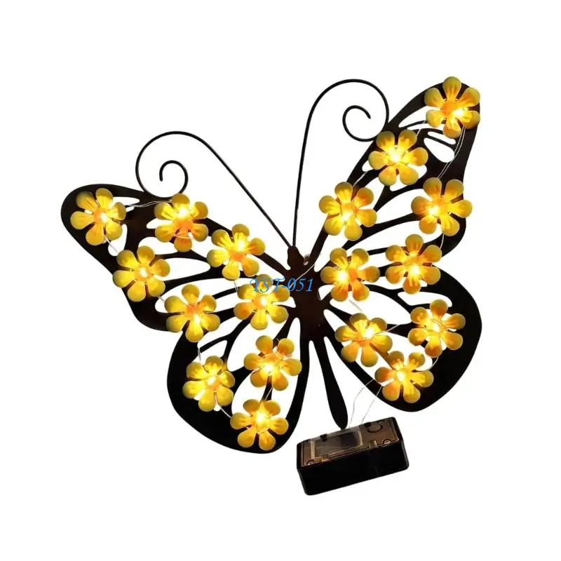 E15A Solar fixtures Outdoor Metal Butterfly Wall Decor Outdoor Fence Wall Art,Hanging Decoration for Garden Patio Porch