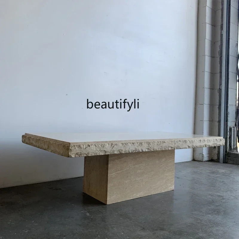 

Designer creative destruction effect natural travertine coffee table rectangular coffee table furniture