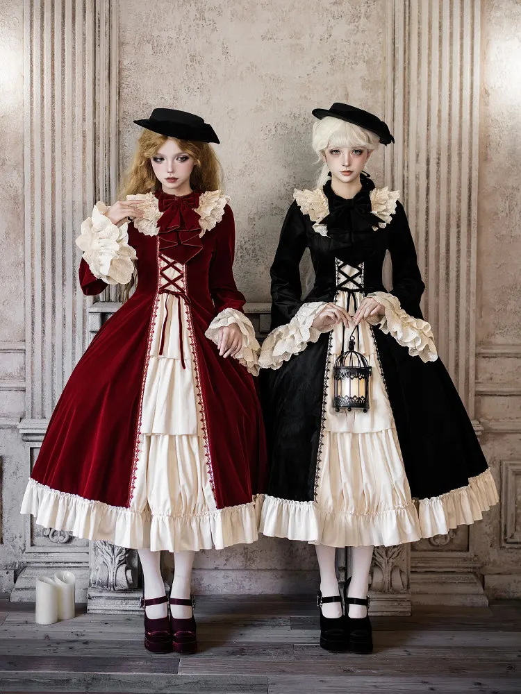 

With Puji Original Letter And Poem · Walnut Box Dress Japanese Retro Gothic Cute Princess Dress Set