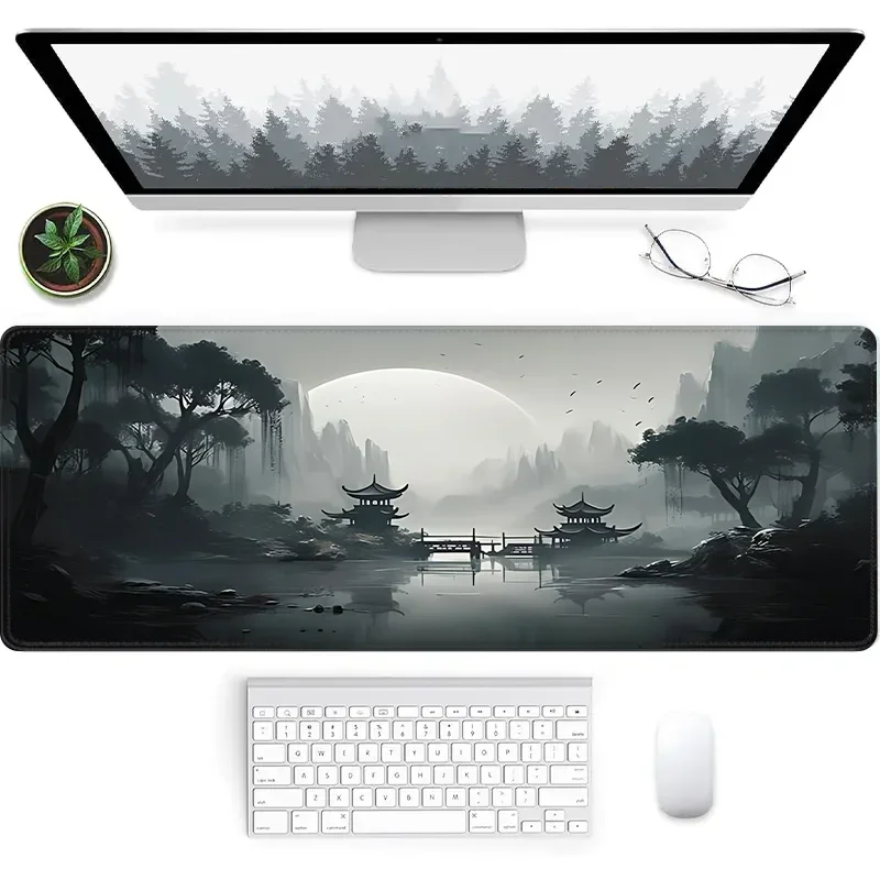 Serene Nightscape Design Mouse Pad XXL Effortless Movement Gaming Office Accessory desk pad Non-Slip Rubber Base Stitched Edges