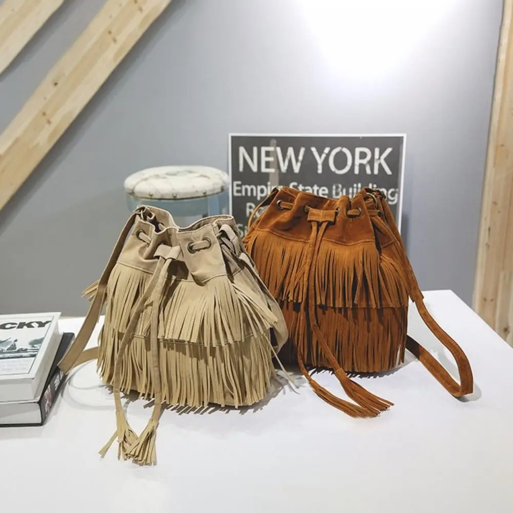 High Quality Large Capacity Crossbody Purse with Drawstring Adjustable Tassels Bag All-match Tote Bag Women
