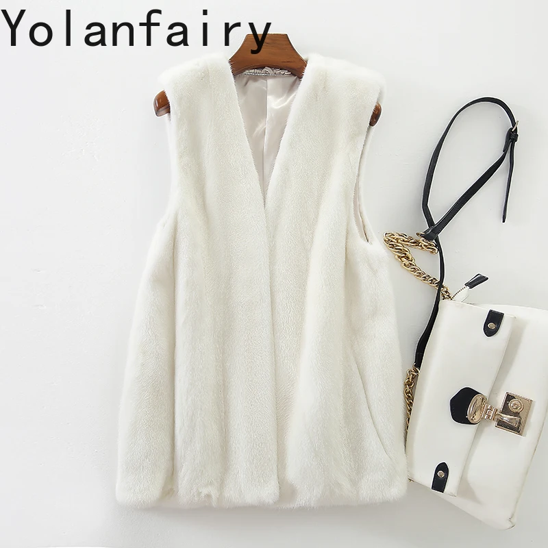 

YOLANFAIRY Whole Mink Real Fur Coat Woman Luxury 2025 Winter V-neck Natural Mink Fur Jacket Sleeveless Black Fur Vest Waistcoat