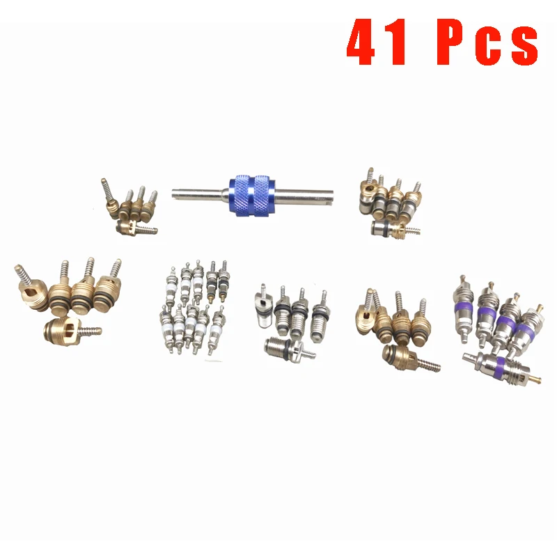 41 Pcs R12 Valve Core Remover Tool Installer Metal Air Conditioner Valve Stem Core Dismantling Tool for Auto Car A/C Tire