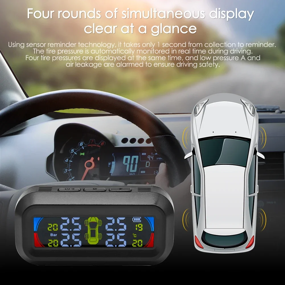 AN-10C TPMS Tyre Pressure Monitoring System Solar LCD Digital Display Car Tire Pressure Monitoring Auto Security Alarm Systems