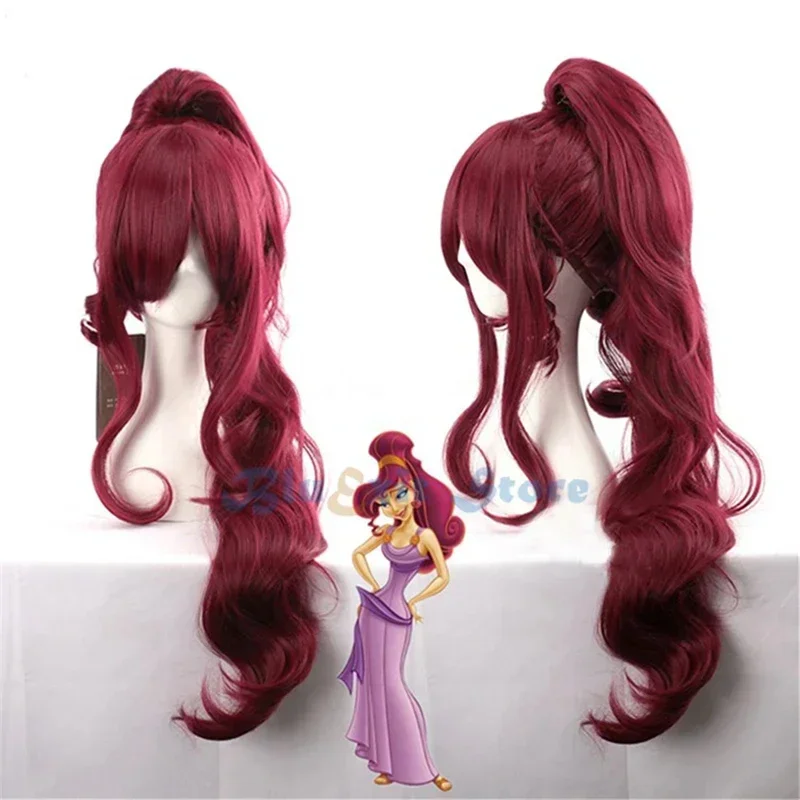 Halloween Cosplay Wig Hercules Megara Meg Dark Red Synthetic Hair Base Wig Pigtail Role Play Hair for Adult