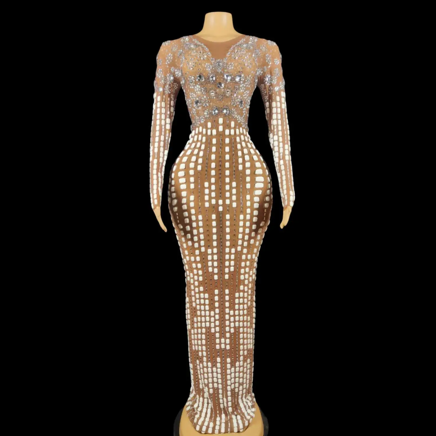 Luxury Ladies Elegant Sexy Dress Sparkly Sequins Rhinestone Wedding Prom Evening Gown Nightclub Singer Pretty Dress Ladies Party