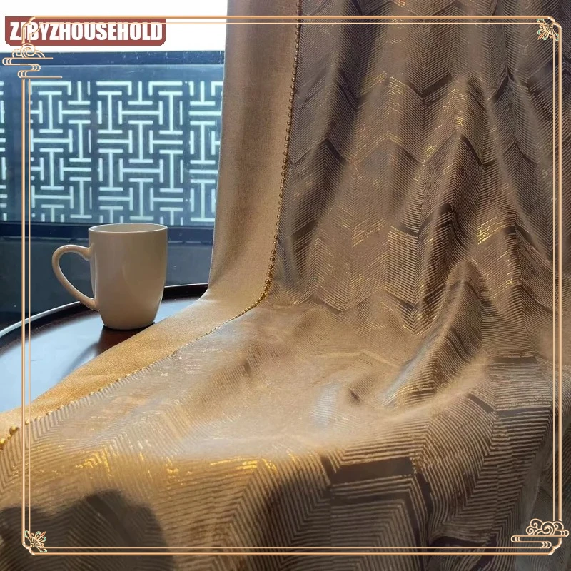 

Modern French Luxury Curtains for Living Room Bedroom Gold Plated Wave Embroidered Chenille Insulated Blackout Textured Custom