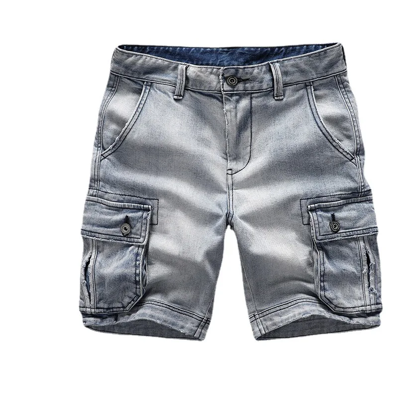 New Fashion Jeans Shorts MeN Casual Denim Cargo Shorts Loose Baggy Streetwear Pockets Boardshorts Clothing