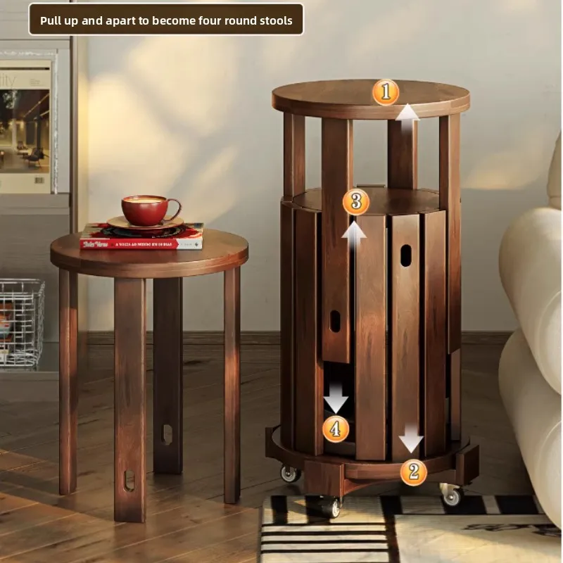 Creative Four in One Dining Chairs New Chinese Style Kitchen Stools Multifunctional Coffee Table Stacking Storage Wooden Bench
