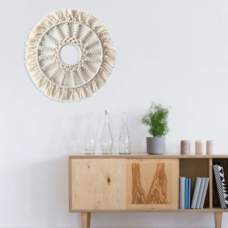 Macrame Mirror Frame Tapestry Wall Hanging Decorative Mirror Bohemia Creative Home Art Wall Decorations