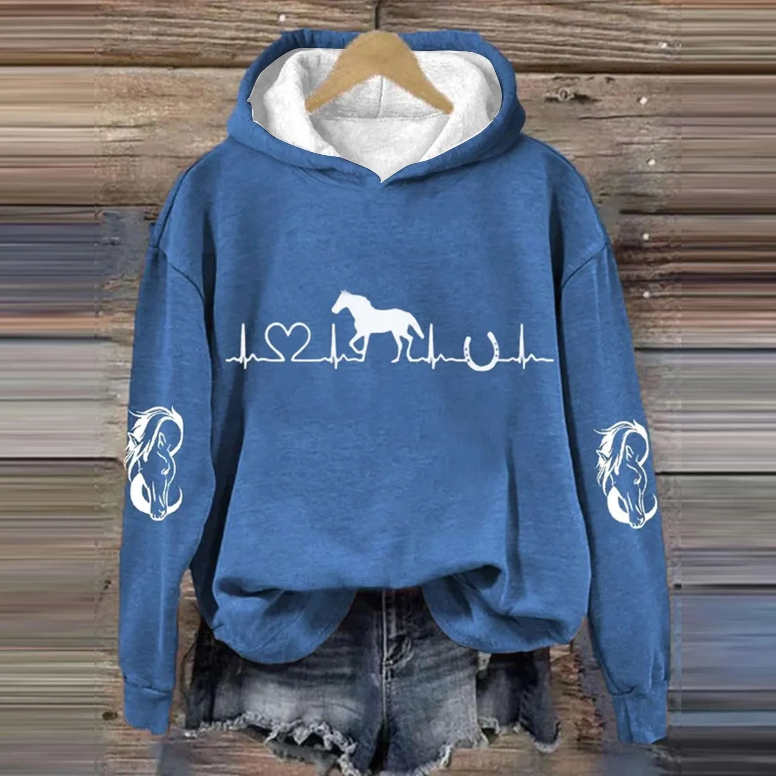 Women's Horse Heartbeat Horse Lover Casual Hoodie Casual Long Sleeve Sweatshirt Soft Printed Shirt Women's Womens Active Tops