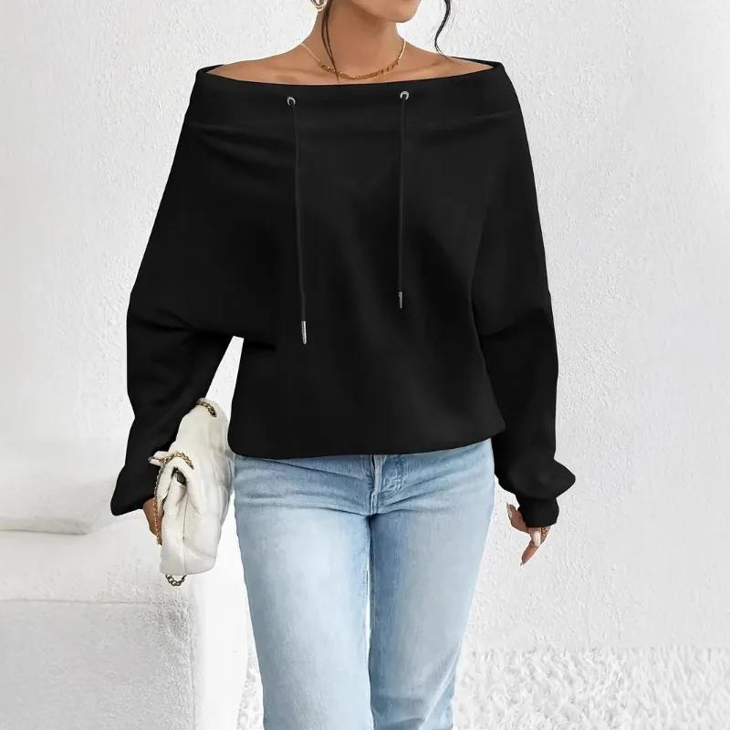 

2025 New Women's Loose Casual Drawstring Off-Shoulder One-Shoulder Top