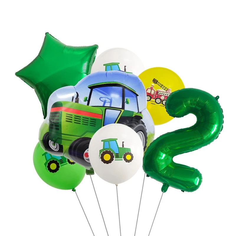 7 stks/set Graafmachine Tractor Nummer Ballonnen Bouwvoertuig Folie Ballon Kids Verjaardagsfeestje DIY Decoratie Latex Ballen Speelgoed