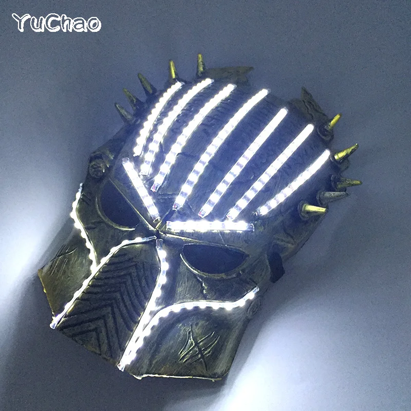 Cosplay The Predator Mask Adult Halloween Decorative Headgear Mask Luminous LED Light Mask Flashing In Dark Rave Night