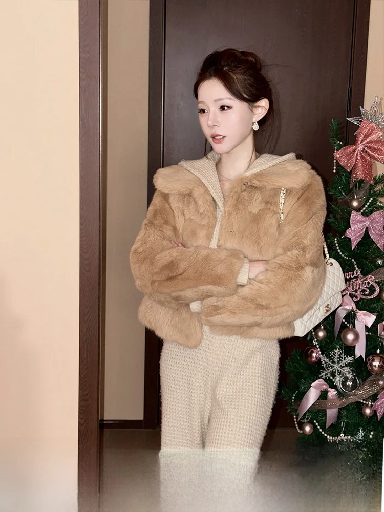 

Warmth And Sle ort Rabbit Fur Coat Women's Faionable Outerwear Youth And Middle-aged Suitable Stand Fit Thiened Lo...
