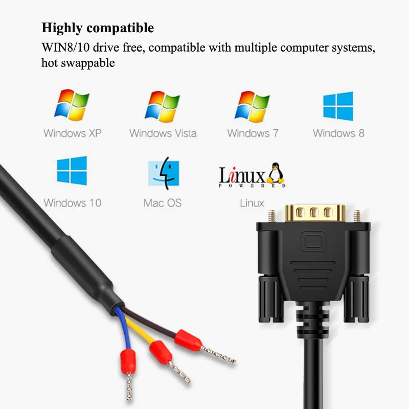 DB9 RS232 Serial Port Line Elbow 90/180 Degree Gold-plated 9Pin Connection Cord with 235 Terminal db9 Data Cable for Computer