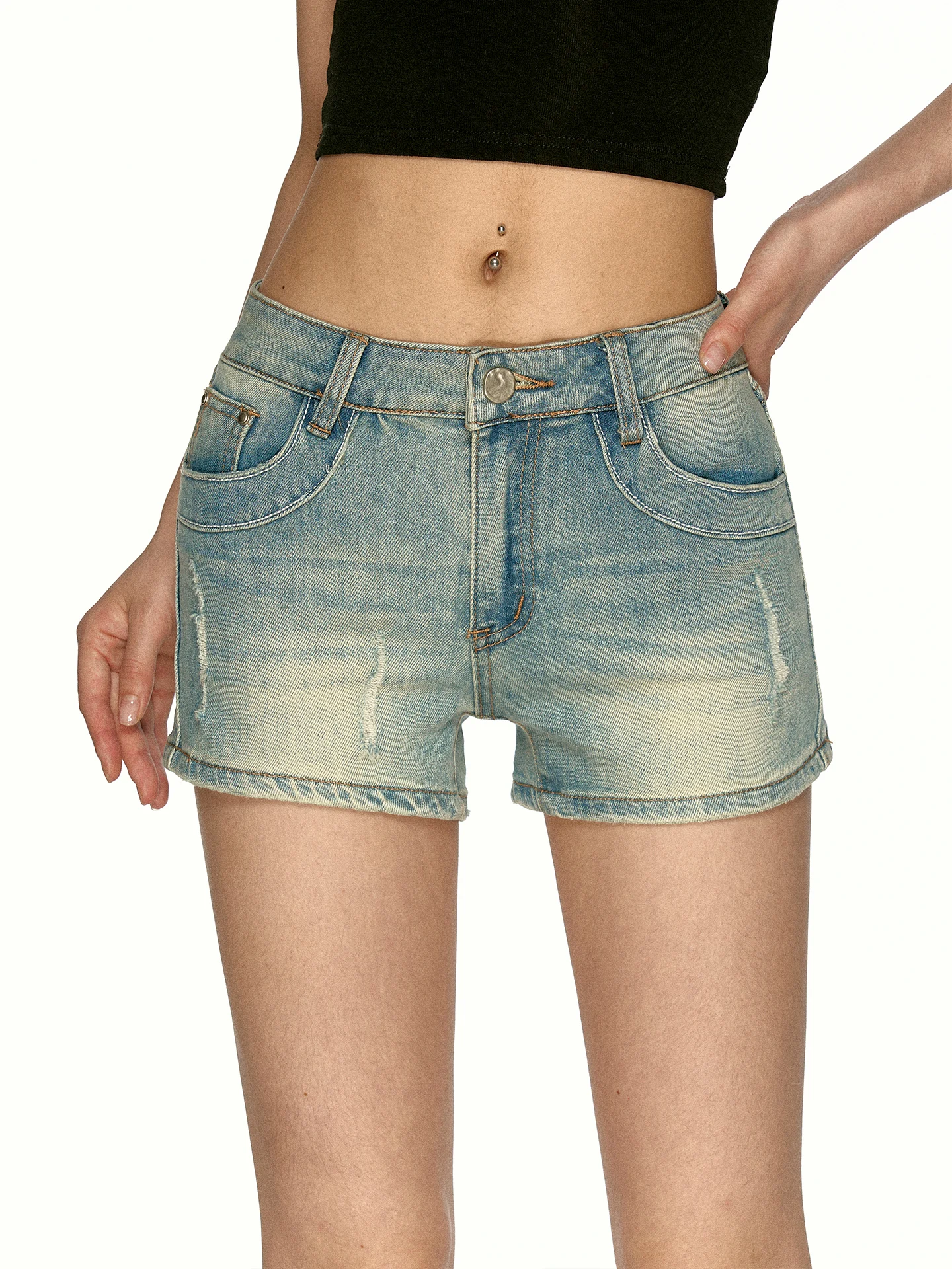 Aaisup American Retro Hot Girl Low Waist Jeans Shorts Women Summer Design Faded Washed Versatile Trendy Hot Pants