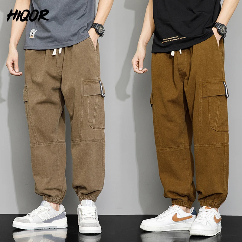 HIQOR-ropa de trabajo informal para hombre, pantalones de chándal cónicos, pantalones Cargo a la moda de cintura elástica, pantalones de Jogger nuevos en verano, primavera