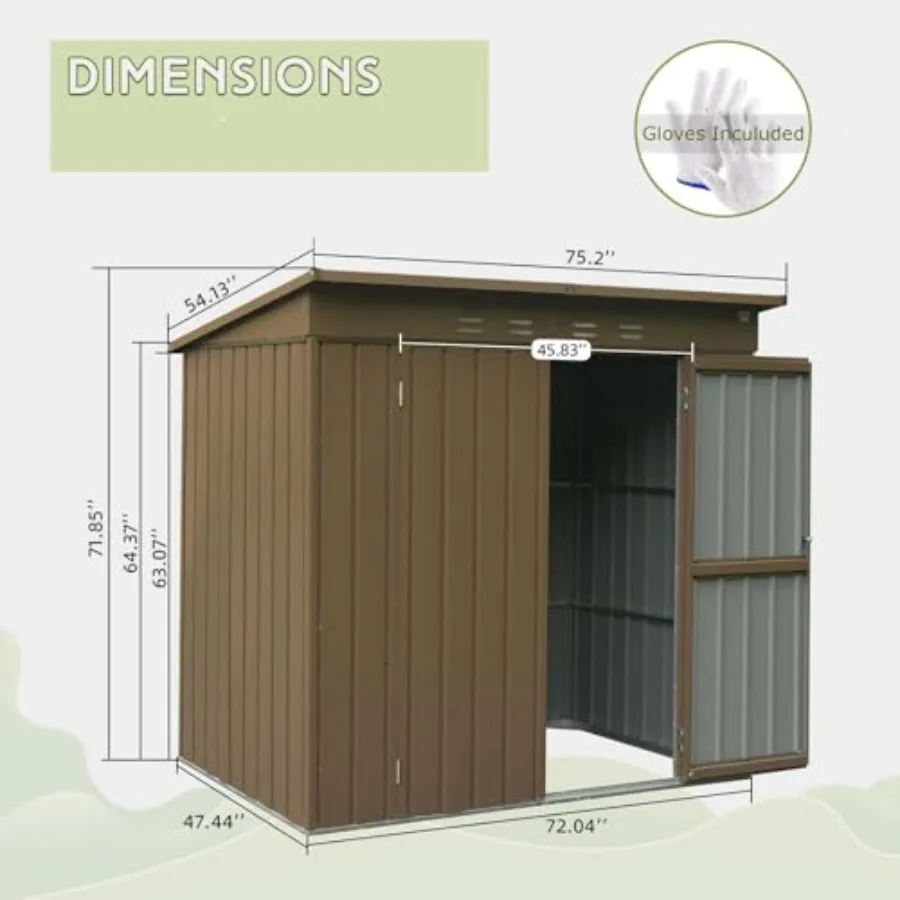 Outdoor storage shed for backyard lawn use, galvanized steel material, gray color, weather-resistant with lockable double door