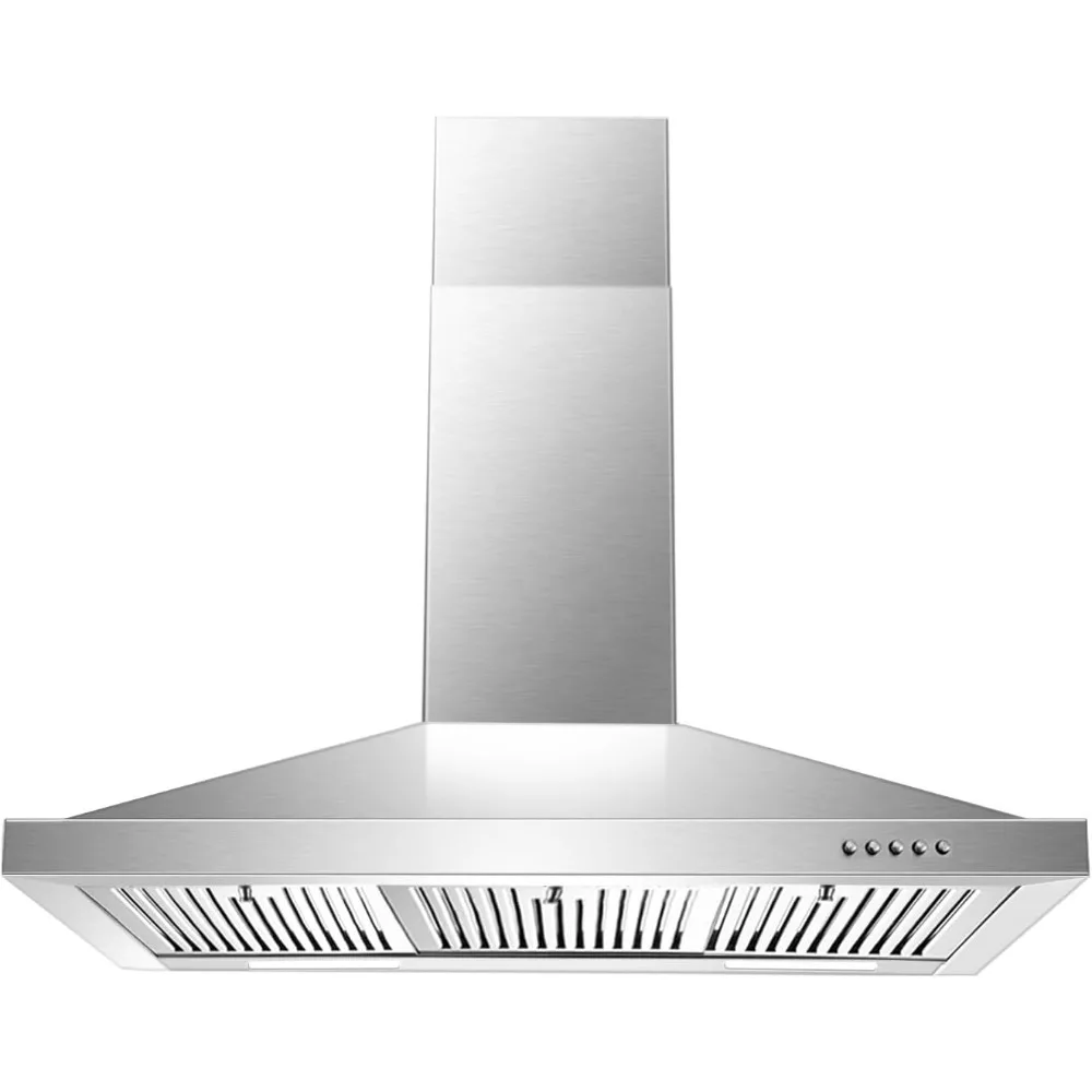 36 inch Range Hood, Wall Mounted Vent Hood in Stainless Steel, Ducted/Ductless Kitchen Hood w/Push Button Control