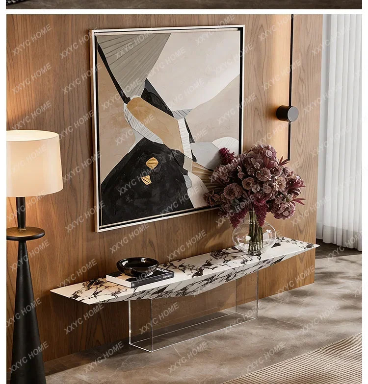 Light Luxury Entrance Desk Against the Wall Villa Corridor Acrylic Slate Creative Suspension Desk Table