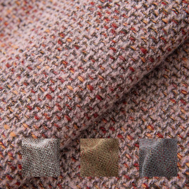 

Плетеная твидовая ткань розового цвета и золотой проволоки, окрашенная в пряже для женщин, осенняя куртка, платье, костюм, пальто, ткань «сделай сам», швейный материал
