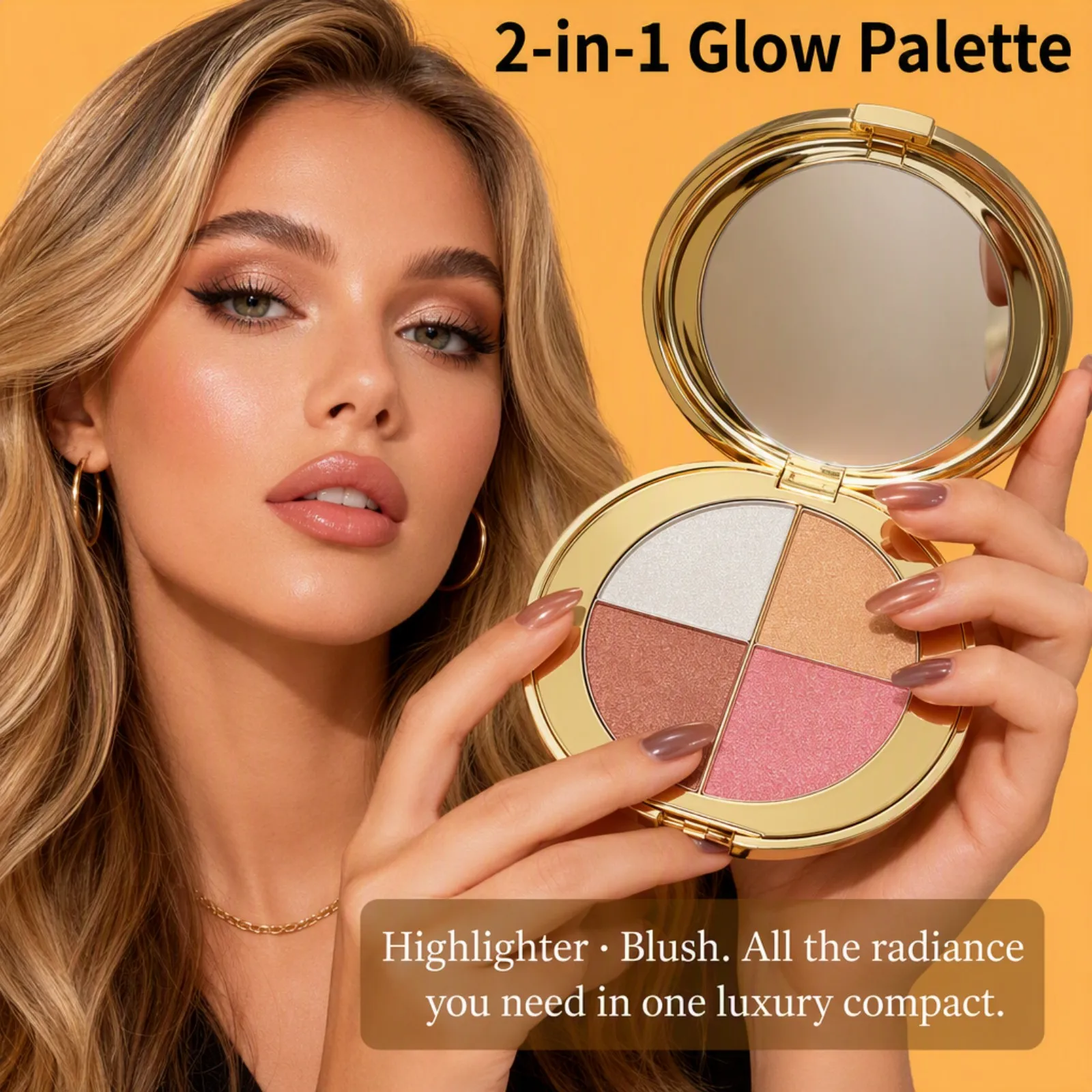2-in-1 Highlighter Eyeshadow Blush Palette Multi Use Portable Daily Natural Makeup Eye Cheek Face Contour Kit Women Travel
