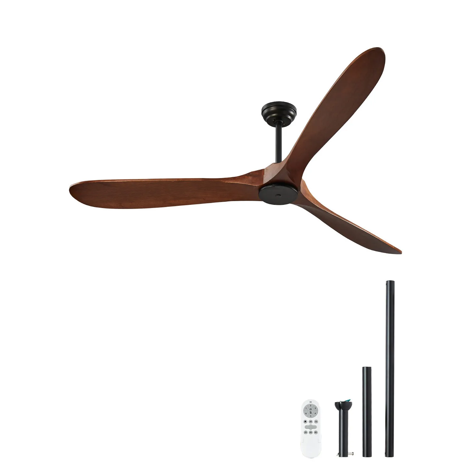 

72" Wood Blade Ceiling Fan No Light Remote Control Reversible DC Motor