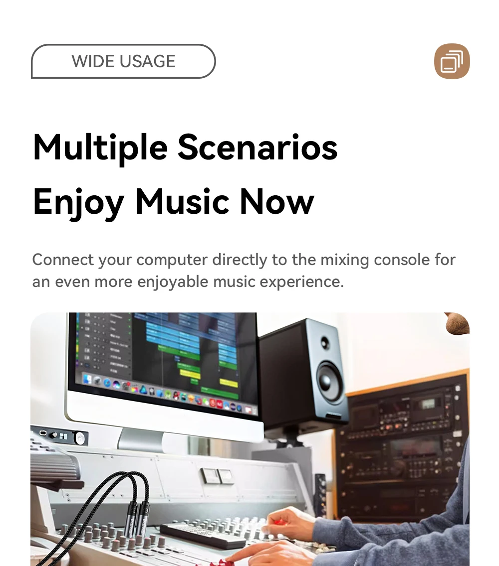 Essager 3,5mm auf Doppel-6,5mm Stereo-Klinkenkabel 3,5 auf 6,35 Audio-Kabel TRS-Kabel AUX-Splitterkabel für Gitarre, Mixer, Verstärker, DVD – Detail 4