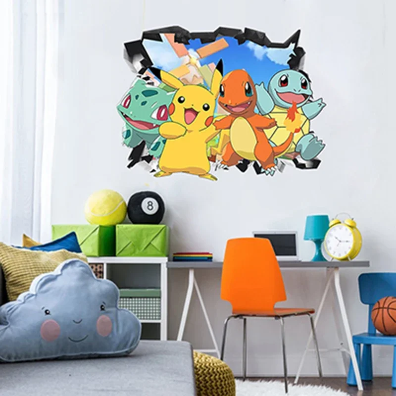 Pokemon Anime Wall Sticker Pikachu Charmander Bulbasaur Squirtle Background Wall Decorative Sticker Children\'s Toy Birthday Gift