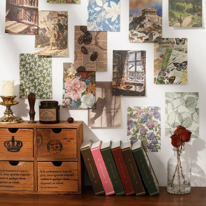 120 sheets of non repeating pattern materials, poetry of all things, retro flowers, castles, character materials, paper